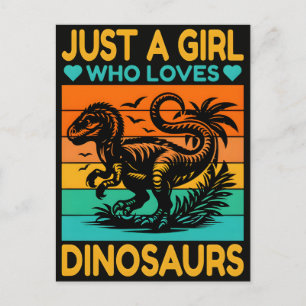 Cartão Postal De Festividades Apenas Uma Garota Retro Amando Dinos