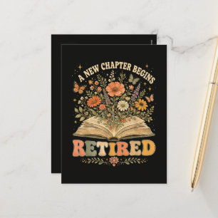 Cartão Postal De Festividades Aposentado Um Novo Capítulo Começa Livro Floral Re