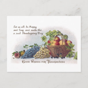 Cartão Postal De Festividades Apples and Grapes Vintage Thanksgiving