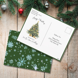 Cartão Postal De Festividades Aquarela Azul Verde Carta de Natal Sem Foto
