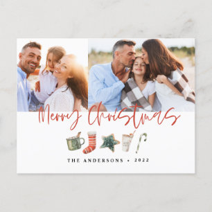 Cartão Postal De Festividades Aquarela Biscoito de Natal bebe doce de cana Holi