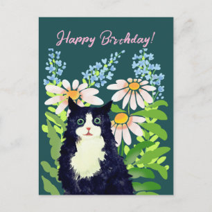 Cartão Postal De Festividades Aquarela de gato Feliz aniversário