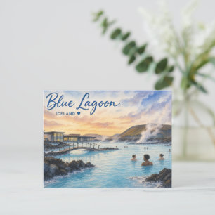 Cartão Postal De Festividades Aquarela do banho termal Blue Lagoon Islândia 