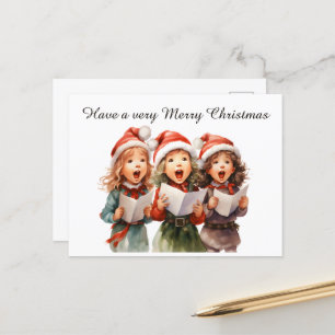 Cartão Postal De Festividades Aquarela festiva Caroleiros de Natal adicionam tex