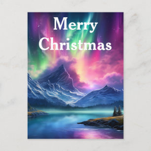 Cartão Postal De Festividades Aquarela Luzes do Norte aurora boreal 