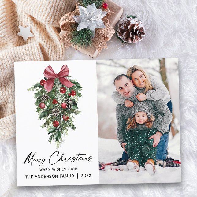 Cartão Postal De Festividades Aquarela Pines Caligrafia Foto de Tinta (Customize to change your personalized text size or text style.)