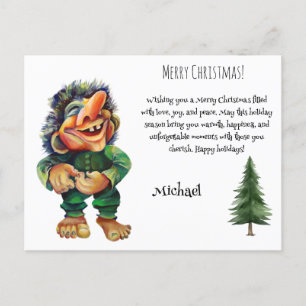 Cartão Postal De Festividades Aquarela Troll Whimsic Engraçado Magnético