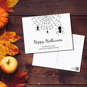 Cartão Postal De Festividades Aranhas góticas Black White Happy Halloween