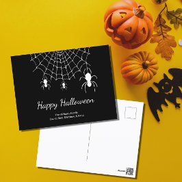 Cartão Postal De Festividades Aranhas Góticas Simples Black White Feliz Dia das 