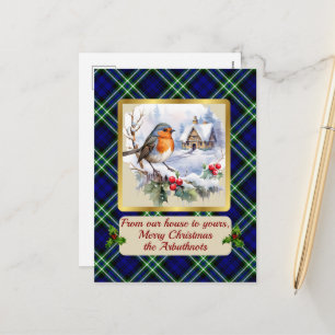 Cartão Postal De Festividades Arbuthnot Crest & Tartan w/Robin Personalizado