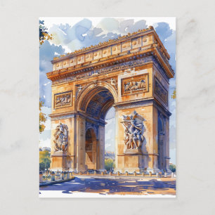 Cartão Postal De Festividades Arc de Triomphe Watercolor Viagem Landmarks França