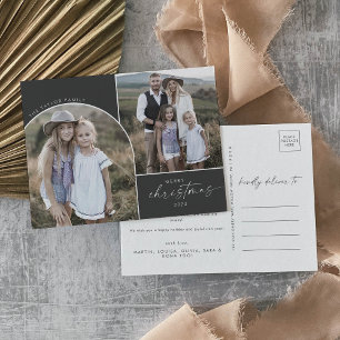 Cartão Postal De Festividades Arca Modern Boho   Cinza 3 Fotos da família Natal
