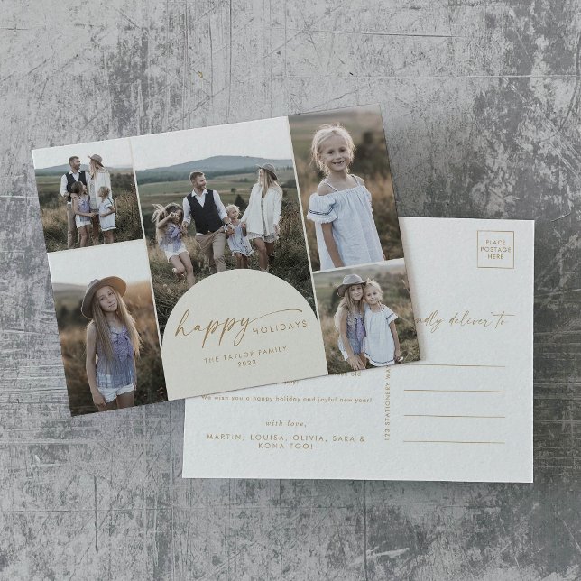 Cartão Postal De Festividades Arca Modern Boho | Cream Multi-Photo Family News (Criador carregado)
