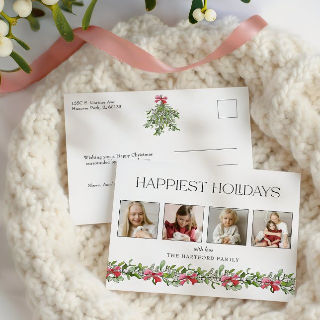 Cartão Postal De Festividades Arco Coquette Mistletoe Happiest Holidays 4 Foto (Criador carregado)