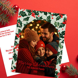 Cartão Postal De Festividades Arco de Família Tradicional de Natal com Folhas de