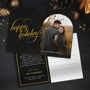 Cartão Postal De Festividades Arco de Férias Glamouroso com Brilho Preto e Doura
