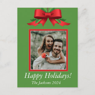 Cartão Postal De Festividades Arco de Fotos de Natal Verde e Vermelho personaliz