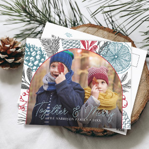 Cartão Postal De Festividades Arco de Moldura de Verde de Inverno Foto