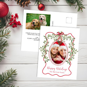 Cartão Postal De Festividades Arco de Moldura Vermelha Natal Foto verde