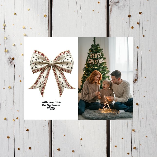 Cartão Postal De Festividades Arco de Natal Elegante Férias de Natal (Elegant Christmas Bow Christmas Holiday Card)