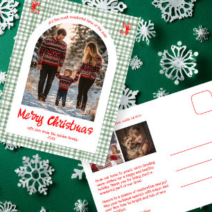 Cartão Postal De Festividades Arco de Natal Gingham Verde Vermelho Personalizado
