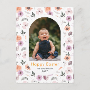 Cartão Postal De Festividades Arco Elegante Floral de Primavera Foto de Páscoa d