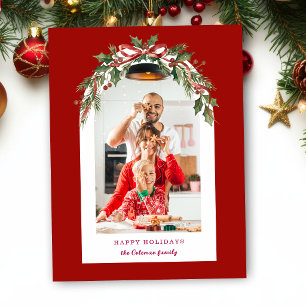 Cartão Postal De Festividades Arco Floral de Natal em Aquarela Foto