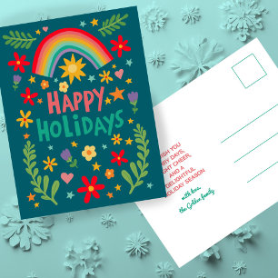 Cartão Postal De Festividades Arco-Íris Cuto Floral Colorido Colorido, Estipulad