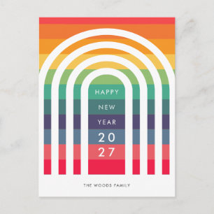 Cartão Postal De Festividades Arco moderno de design arco-íris Ano Novo