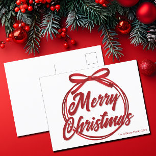 Cartão Postal De Festividades Arco Vermelho Moderno Friso Feliz Script de Natal