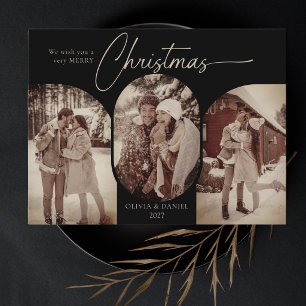 Cartão Postal De Festividades Arcos simples formam 3 fotos natal preto