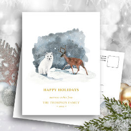 Cartão Postal De Festividades ARCTIC WINTER Animal Dourado Script Minimalista