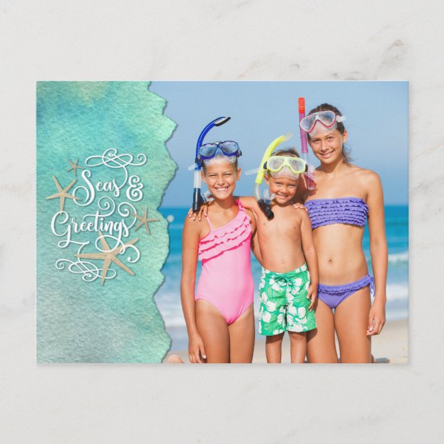 Cartão Postal De Festividades ÁREAS costeiras tropicais de praia e GREETINGS (Frente)