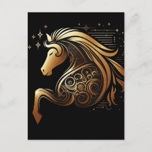 Cartão Postal De Festividades Áries Capricórnio Zodíaco Cavalo Dourado Astrologi