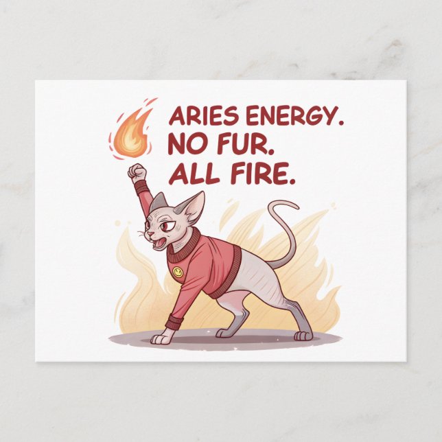 Cartão Postal De Festividades Aries Energy Sphynx Cat No Fur All Fire Art (Frente)