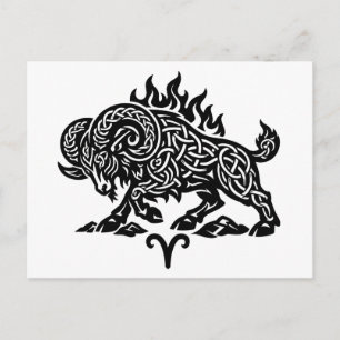 Cartão Postal De Festividades Áries Fogo‑Carneiro – Zodíaco de Tinta Assombrada