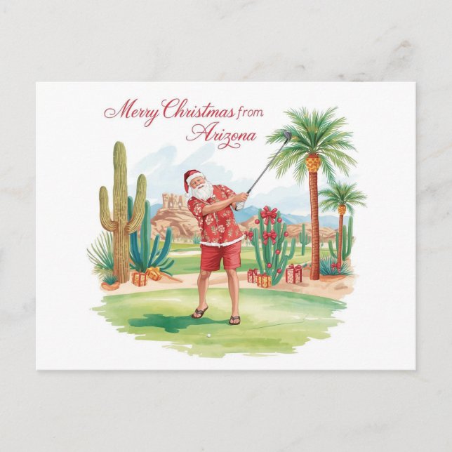 Cartão Postal De Festividades Arizona Golf Christmas in Arizona   Santa Claus (Frente)