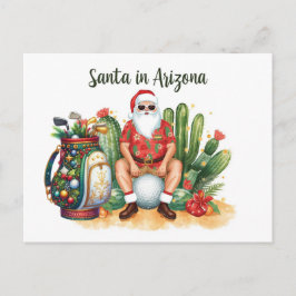 Cartão Postal De Festividades Arizona Golfe no Deserto Natal Cacto Papai Noel 