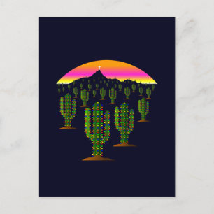 Cartão Postal De Festividades Arizona Saguaro Cactus Luzes de Natal ao pôr do so