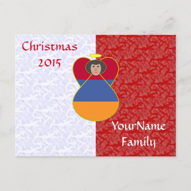 Cartão Postal De Festividades Armênio Angel Black Hair Vestido de Bandeira (Frente)