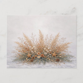 Cartão Postal De Festividades Arranjo Botânico de Natal Boho Neutro com Pampas