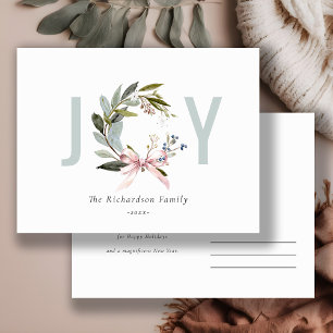 Cartão Postal De Festividades Arranjo de Natal de Inverno Azul Verde Blush Féria
