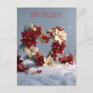Cartão Postal De Festividades Arranjo floral em forma de coração no Natal