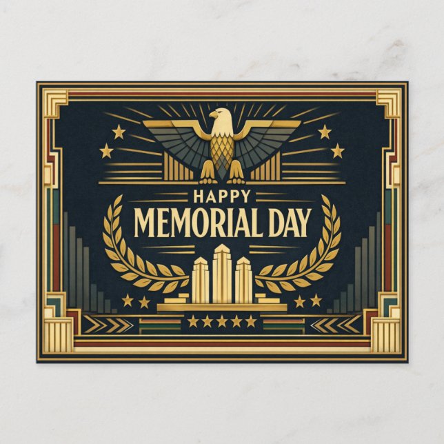 Cartão Postal De Festividades Art Deco Eagle Monument Memorial Day  (Frente)