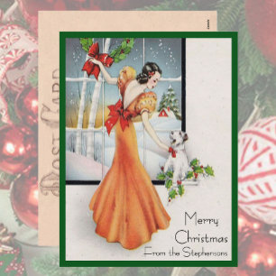 Cartão Postal De Festividades Art Deco Fashion Árvore de Natal Retro