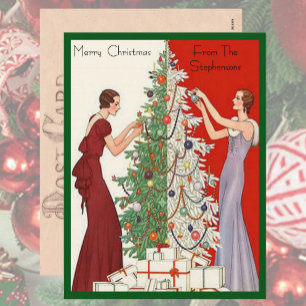 Cartão Postal De Festividades Art Deco Fashion Árvore de Natal Retro