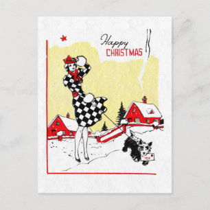 Cartão Postal De Festividades Art Deco Girl and Scotty Dog