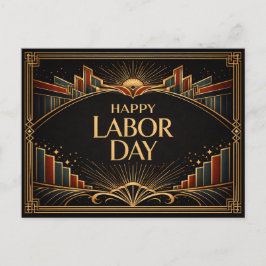 Cartão Postal De Festividades Art Deco Rising City Happy Labor Day