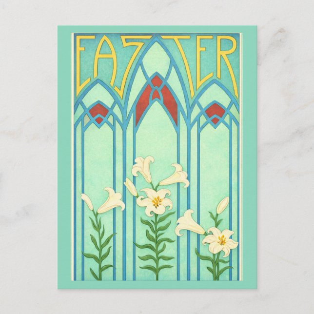 Cartão Postal De Festividades Art Nouveau Easter with White Lilies (Frente)