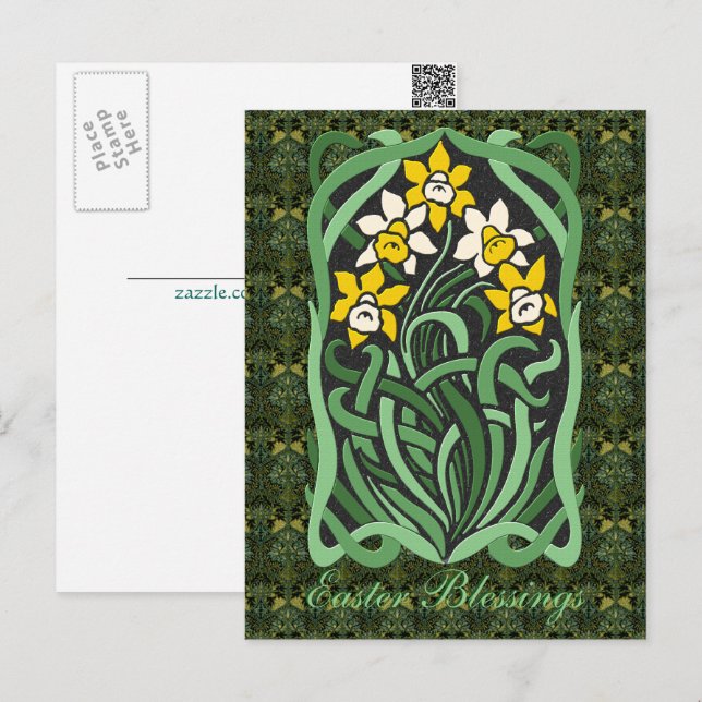 Cartão Postal De Festividades Art Nouveau Páscoa Daffodils Personalizados (Frente/Verso)